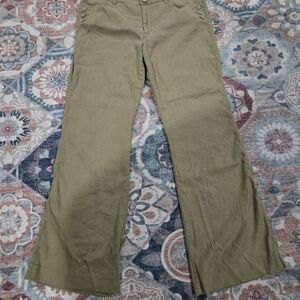 CAbi Olive Green Wide-Leg Pants with Hip Button Detail